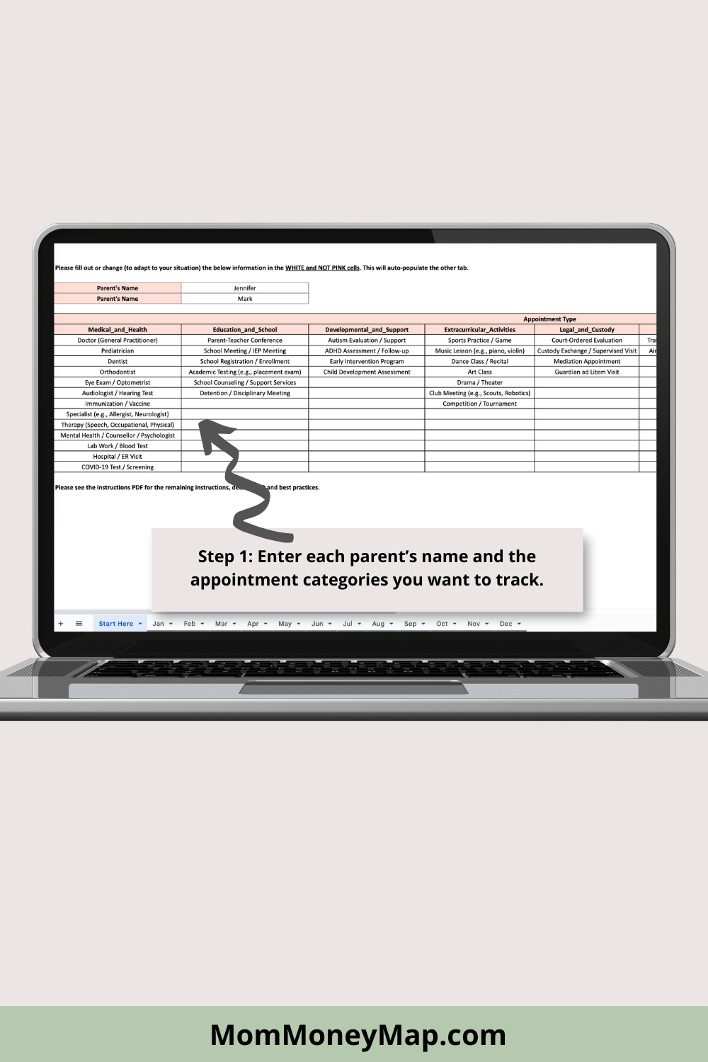 Appointment Log with Monthly and Annual Summaries Google Sheets Spreadsheet