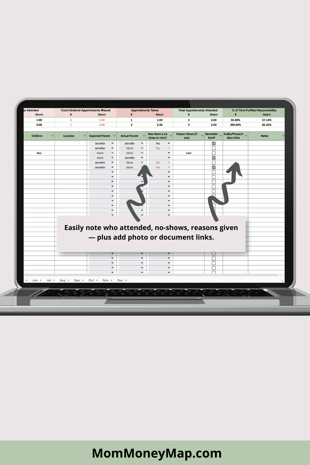 Appointment Log with Monthly and Annual Summaries Google Sheets Spreadsheet